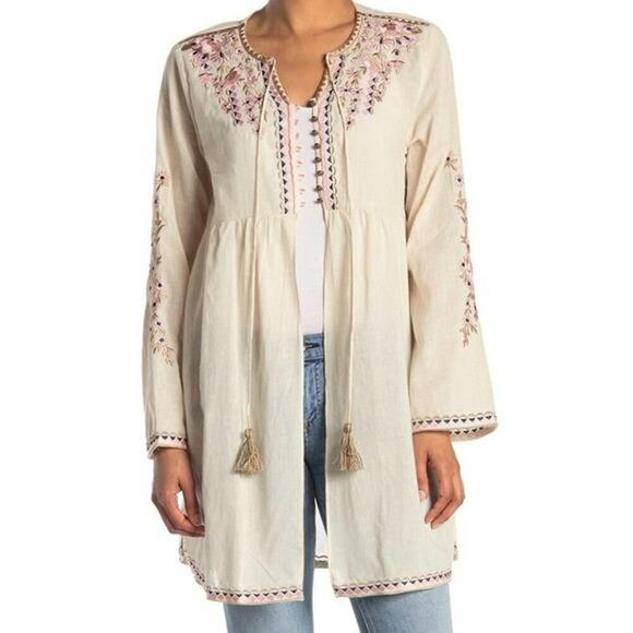 Aratta Silent Journey Valentina Embroidered Tunic Top Coverup XS Floral Boho NWT - Picture 3 of 16